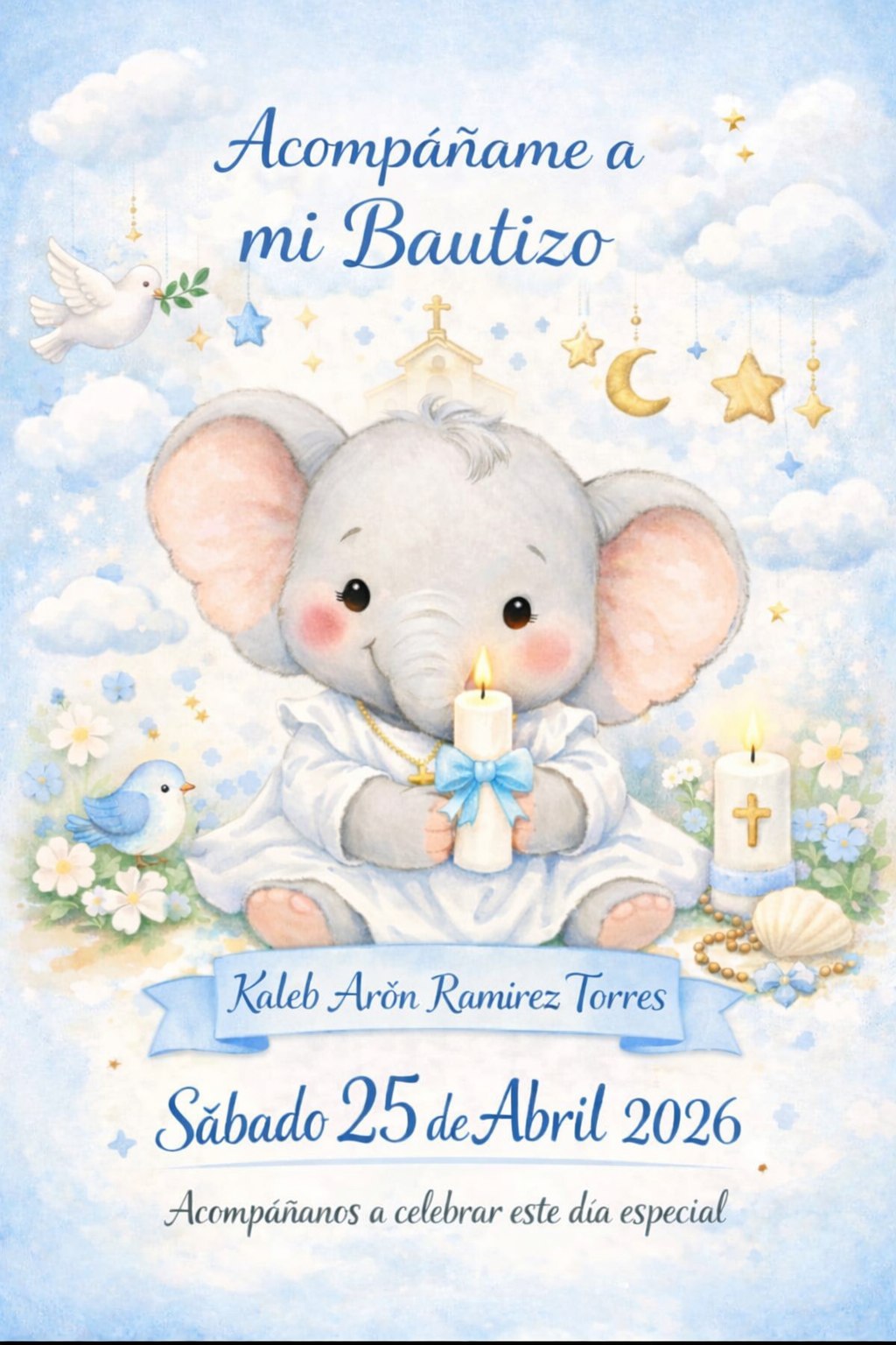 Ilustración floral para el bautizo de Kaleb Arón